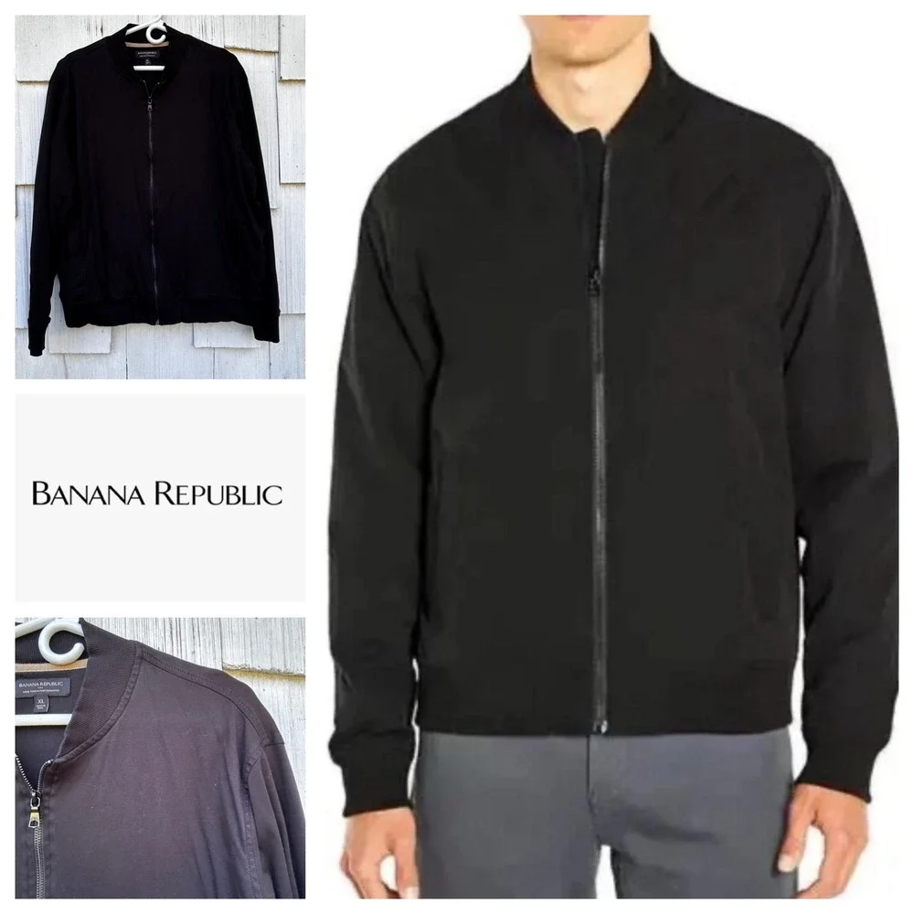 Banana Republic Luxe Touch‎ Performance Bomber Jacket Black XL Men Casual Zip Up